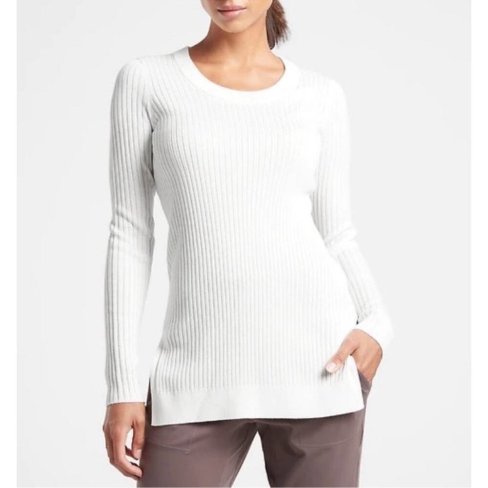Athleta Lincoln Park Scoop Neck Long Sleeve Ribbed Sweater Dove Sz L Athleisure